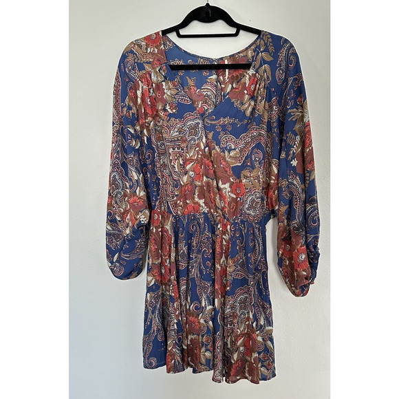 Free People High Plains Tunic Dress Size Small Blue Vintage Floral Print Boho - Picture 2 of 15